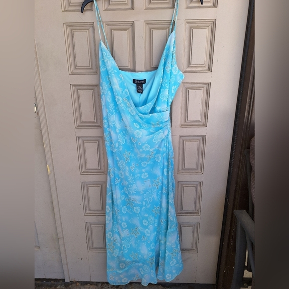 NewYork & Company Dress! Sz12 Sky Blue Ruched Wrap Bodice Spaghetti Strap - Picture 5 of 11